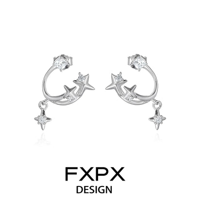 FXPX bloody doll jewelry silver star constellation stud earrings in polished silver with small dangling stars
