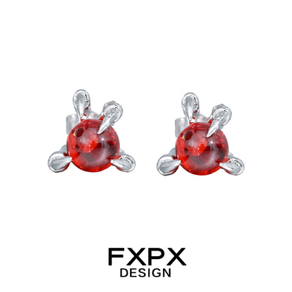 FXPX bloody dragon claw gothic earrings with red orb and silver claw design