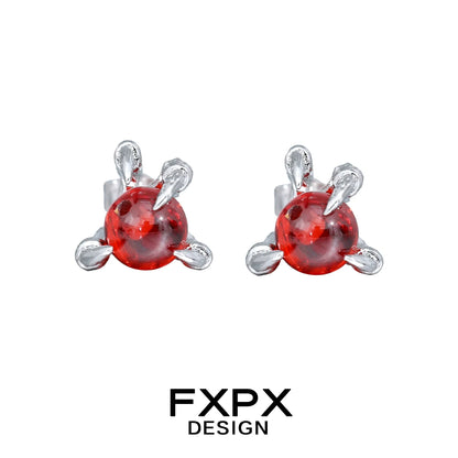 FXPX bloody dragon claw gothic earrings with red orb and silver claw design