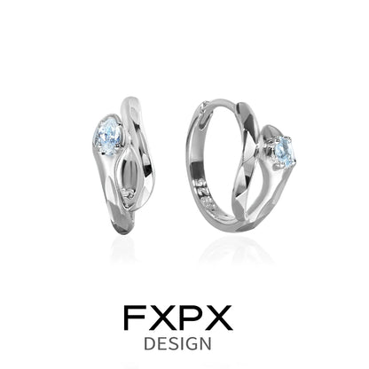 Elegant FXPX blue and white serpentine zircon earrings in a modern twist design