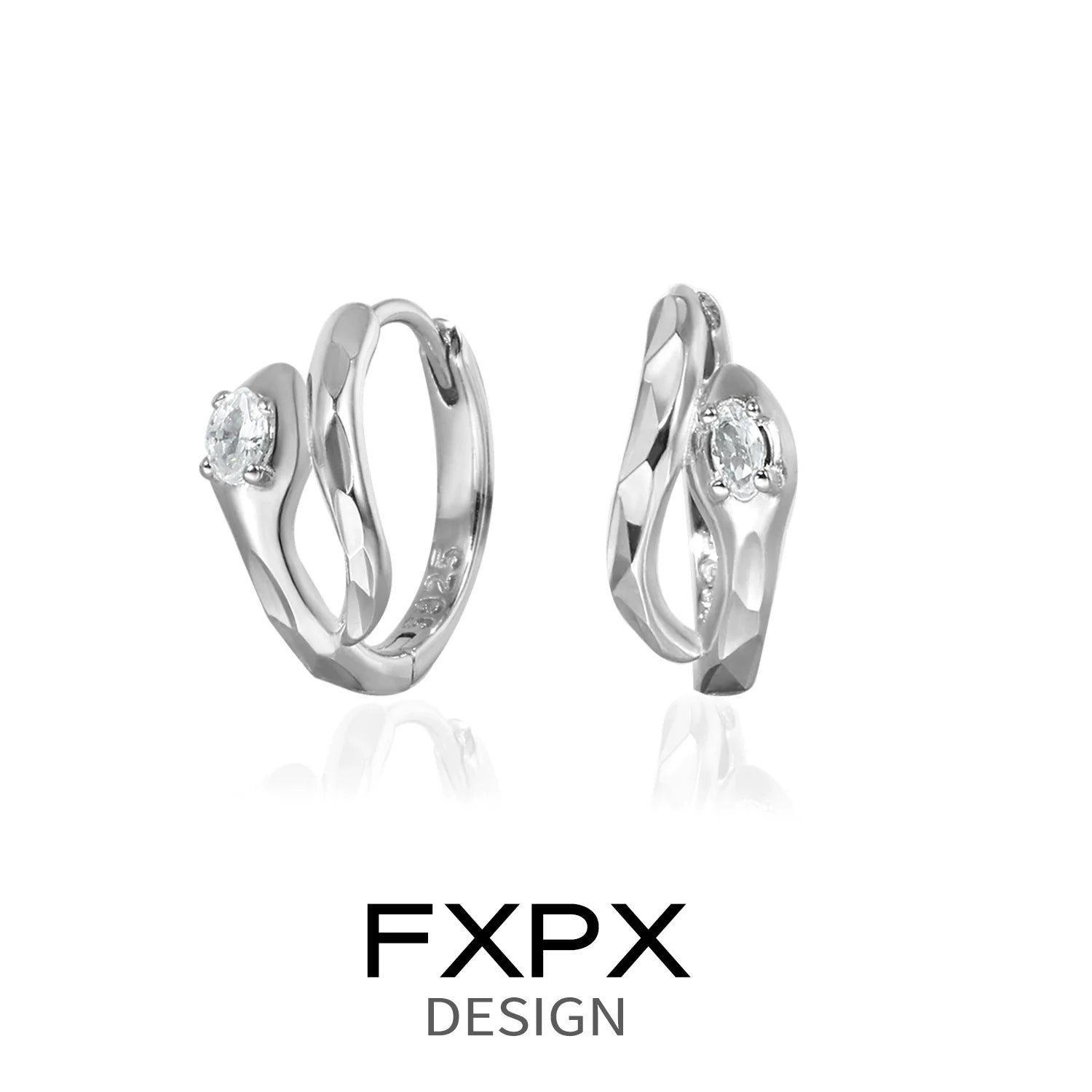 Elegant FXPX blue and white serpentine zircon earrings crafted in polished silver