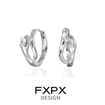 Elegant FXPX blue and white serpentine zircon earrings crafted in polished silver