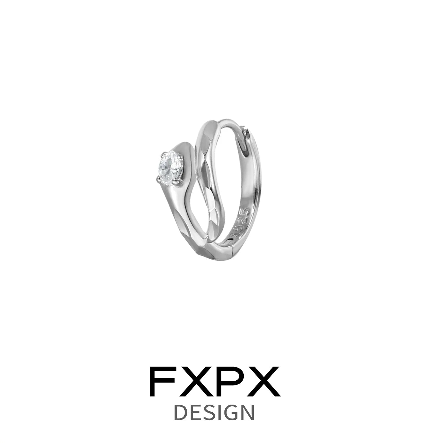 Elegant FXPX blue and white serpentine zircon earrings with a unique twist design