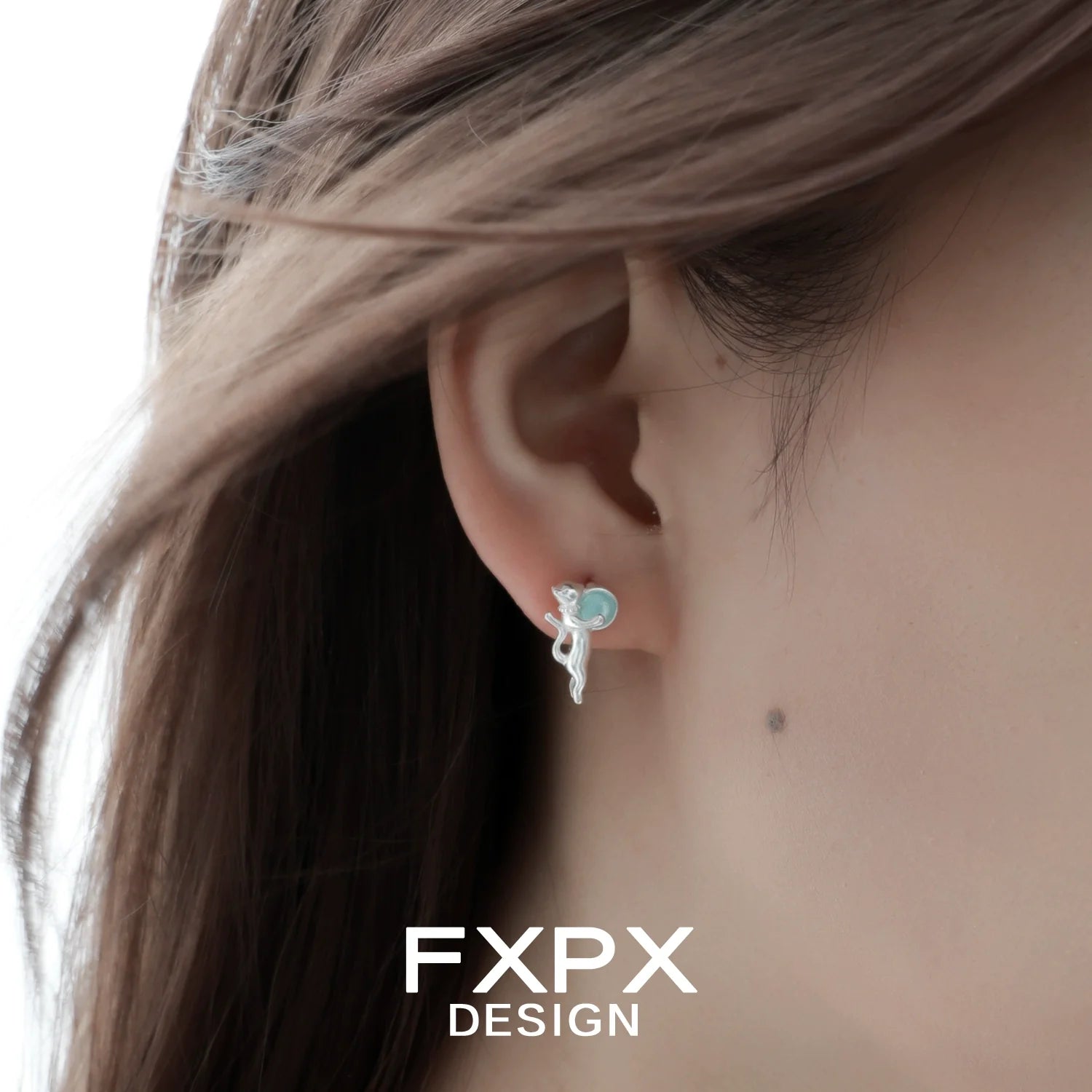Stylish blue cat earrings designed by FXPX with a cute and playful look