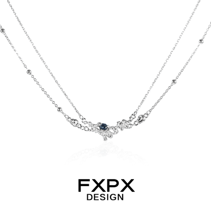 Elegant FXPX blue crystal necklace with delicate silver chain and stunning centerpiece