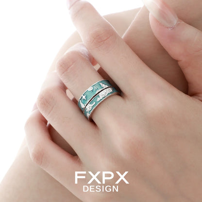 Stylish blue planet puzzle ring by FXPX featuring unique ocean-themed design