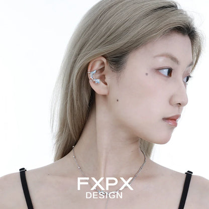 FXPX blue sea ear cuff design showcased on a model with light hair and minimal makeup