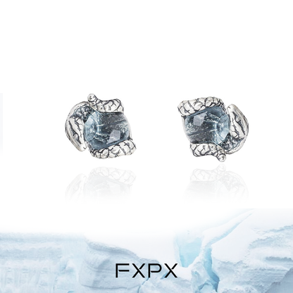 FXPX Blue Snake Stud Earrings featuring intricate snake design and gemstone detail
