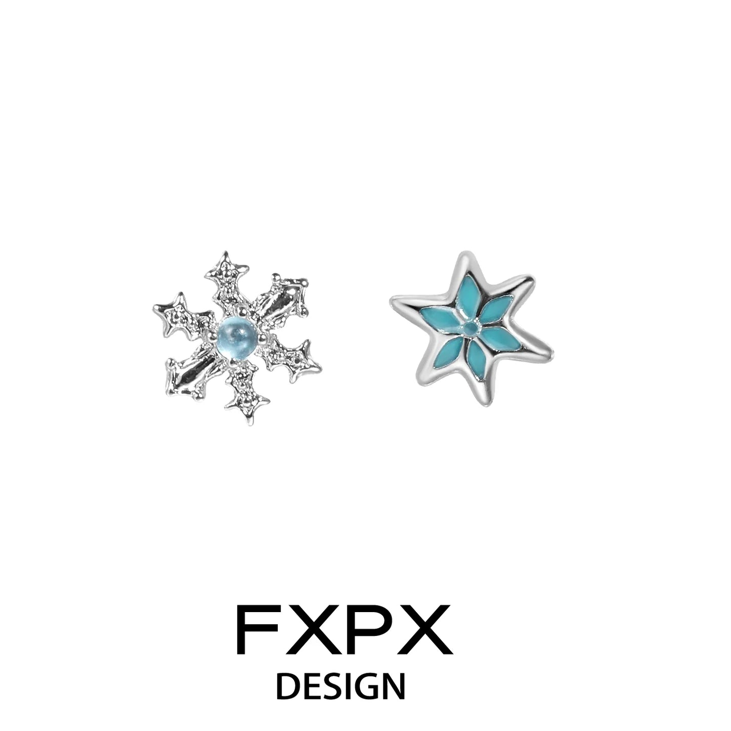 FXPX blue snowflake earrings featuring intricate designs and a touch of elegance