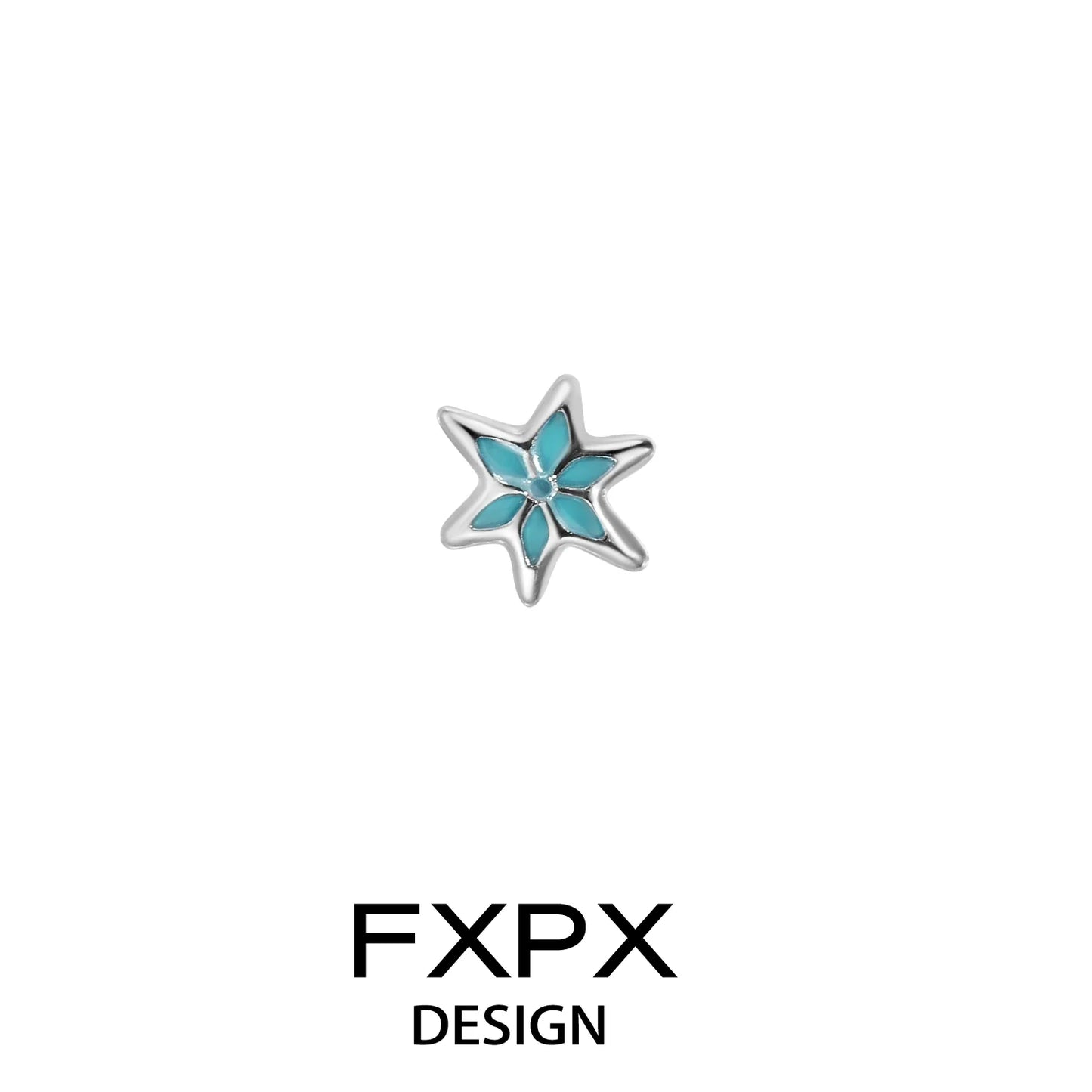 FXPX Blue Snowflake Earrings in Silver with Turquoise Center for a Stylish Look