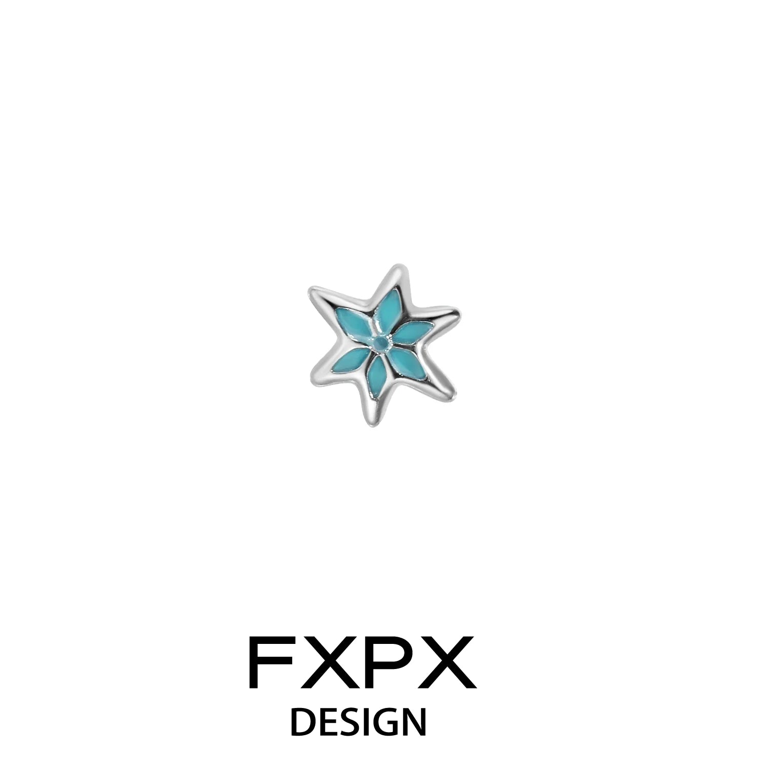 FXPX Blue Snowflake Earrings in Silver with Turquoise Center for a Stylish Look
