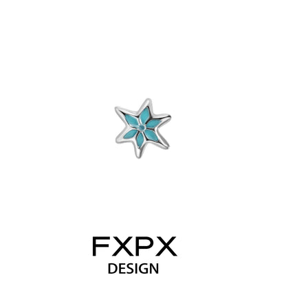 FXPX Blue Snowflake Earrings in Silver with Turquoise Center for a Stylish Look