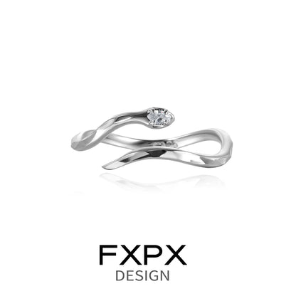 Stylish FXPX blue white snake ring featuring a sleek design and sparkling stone