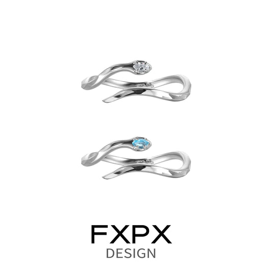 Stylish blue white snake ring crafted by FXPX featuring a sleek design and elegant gemstones