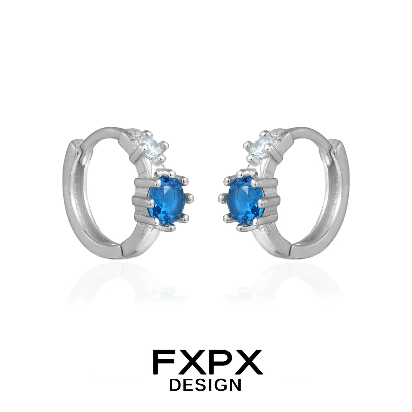 Stylish FXPX silver hoop blue zircon earrings featuring sparkling accents for elegant look