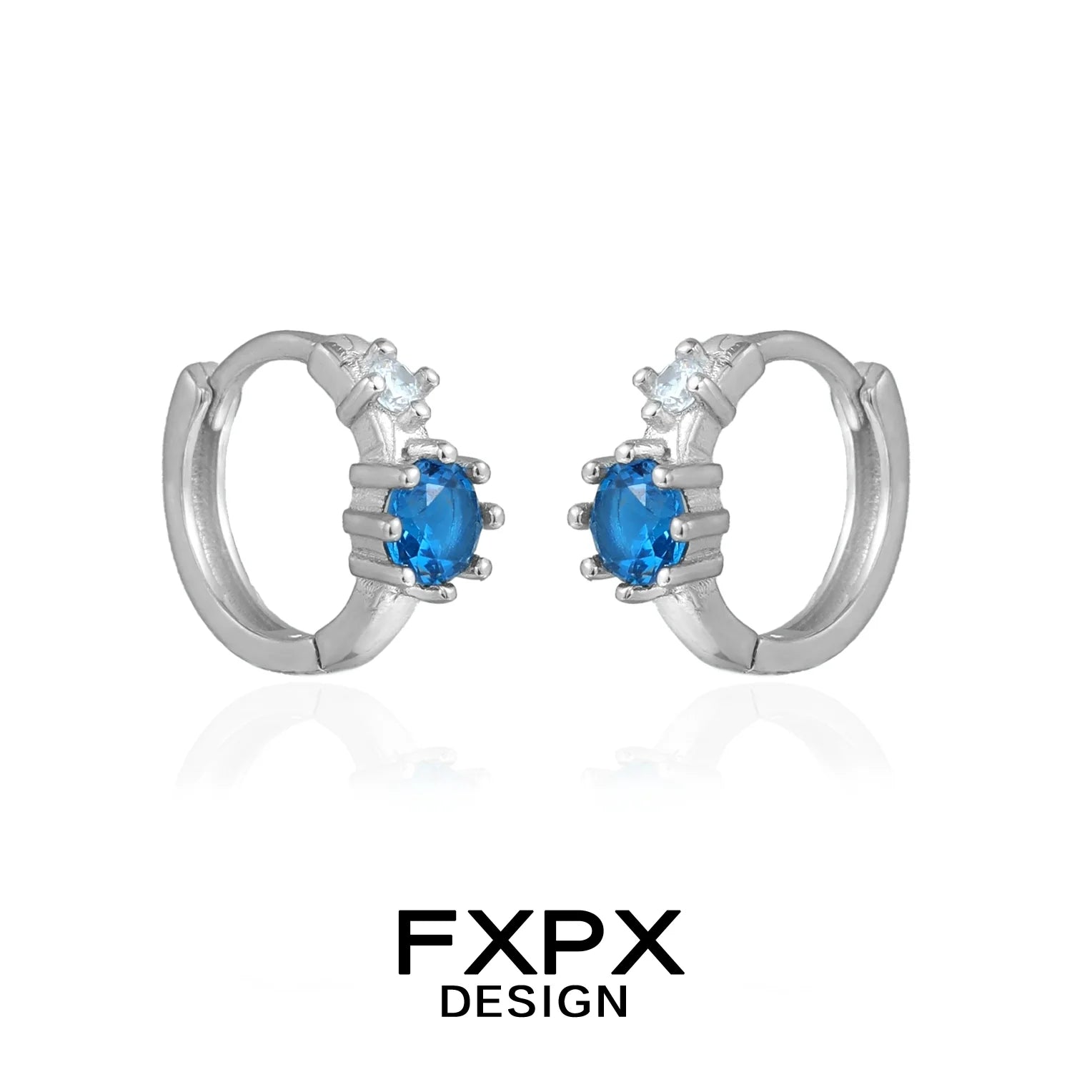 Stylish FXPX silver hoop blue zircon earrings featuring sparkling accents for elegant look