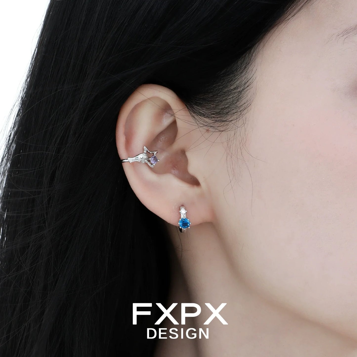 Elegant blue zircon earrings by FXPX with sparkling details for a stylish look