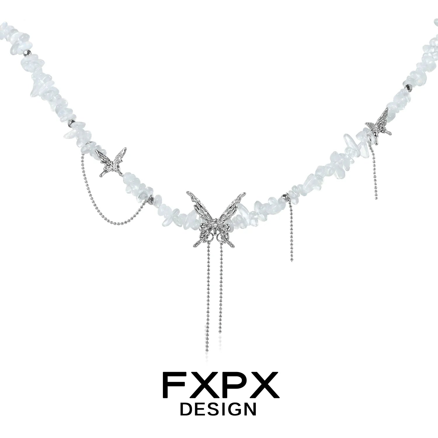 Stylish butterfly beaded necklace from FXPX featuring delicate butterfly charms and silver accents