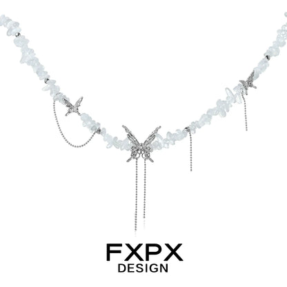 Stylish butterfly beaded necklace from FXPX featuring delicate butterfly charms and silver accents