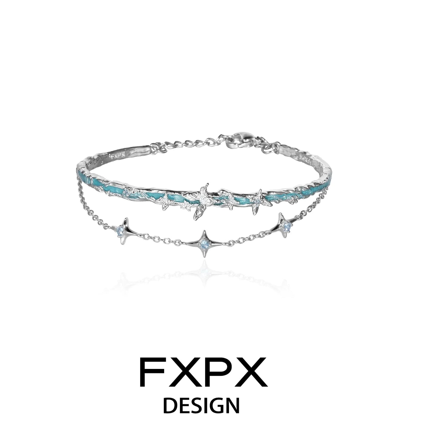 FXPX butterfly double layer bracelet in silver with blue accents for elegant style