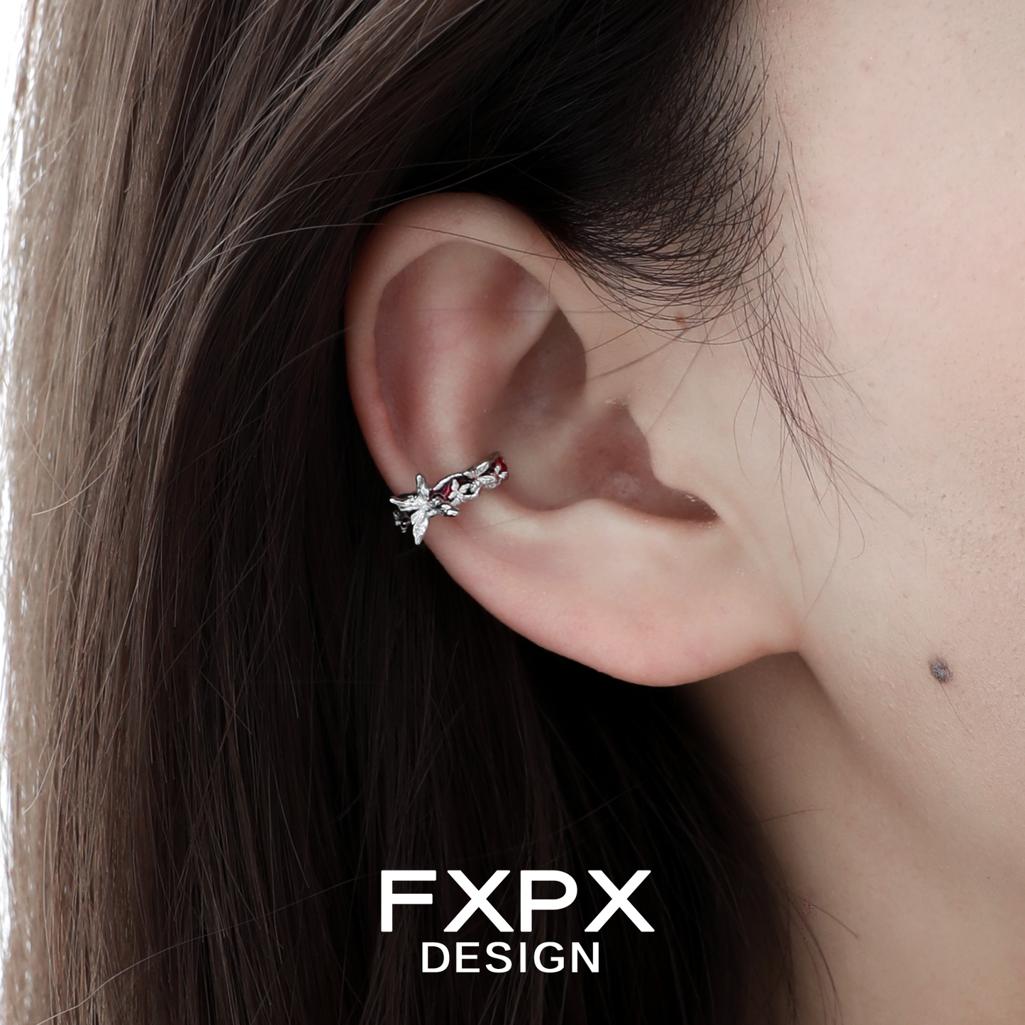 Stylish FXPX butterfly ear cuffs in silver for a trendy and unique accessory look