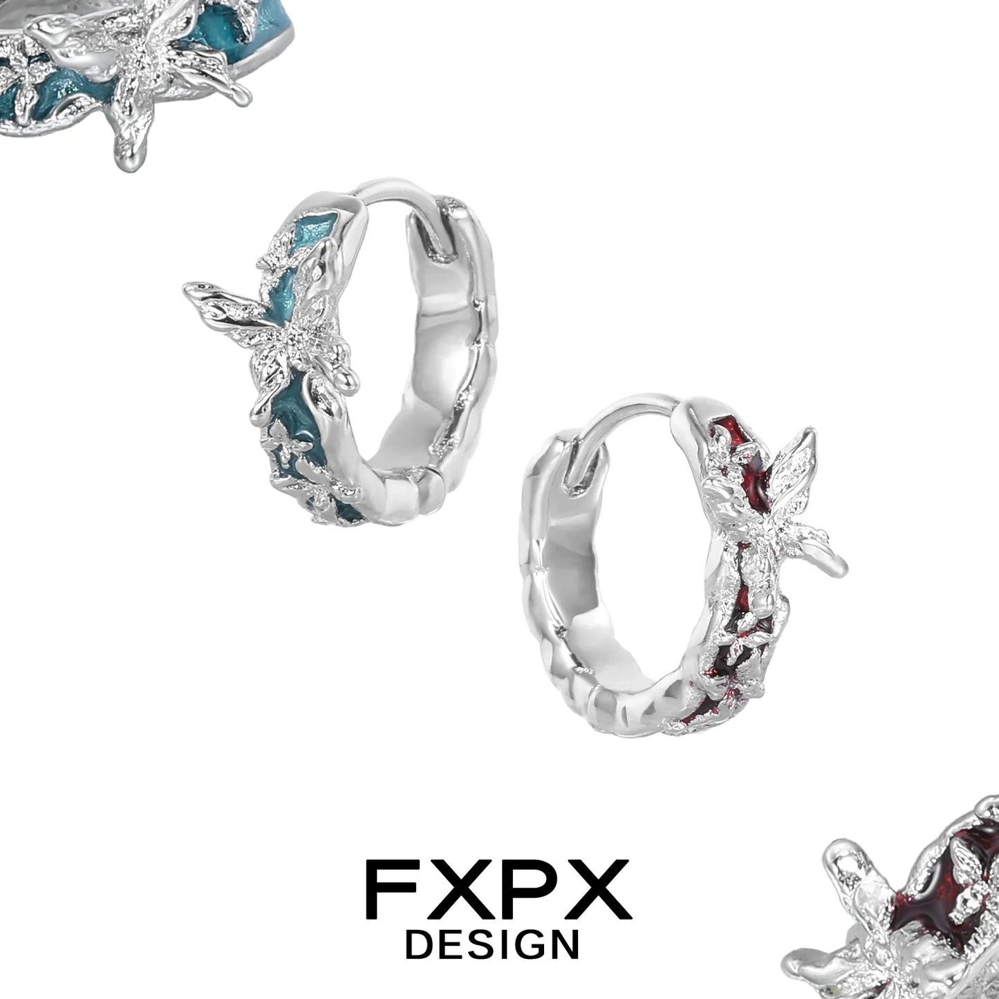 Stylish FXPX butterfly hoop earrings in silver with intricate butterfly designs