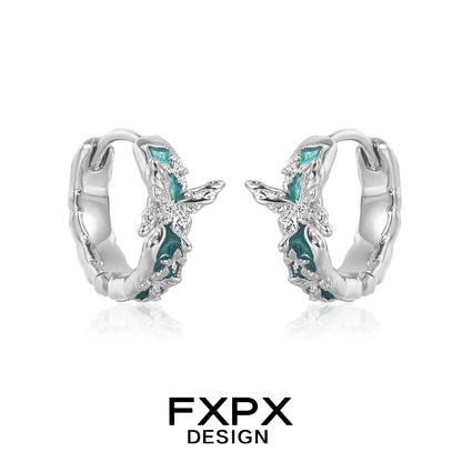 FXPX butterfly hoop earrings with intricate design and turquoise accents for a stylish look