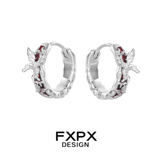 FXPX silver butterfly hoop earrings featuring intricate design and vibrant accents