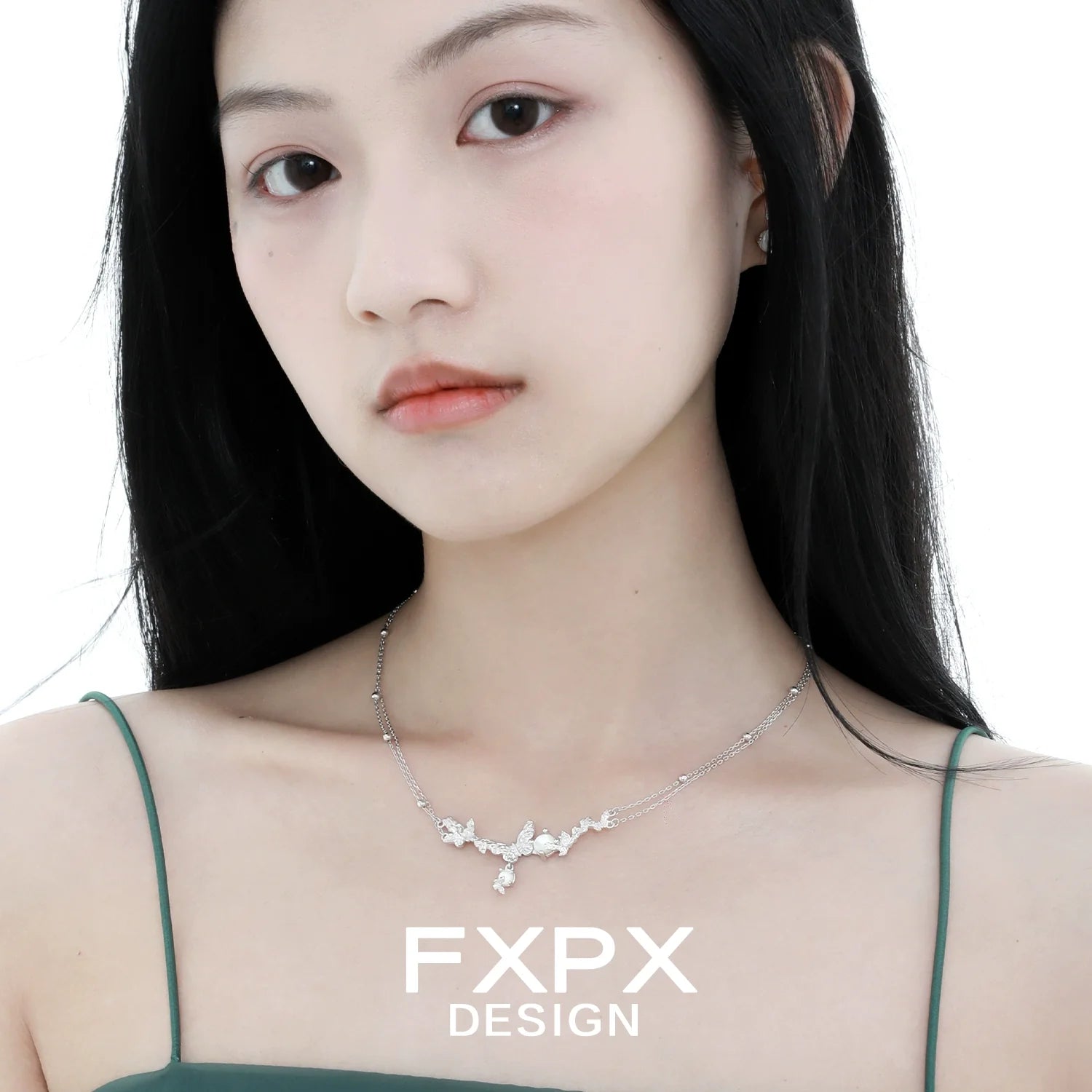 Elegant FXPX butterfly necklace for women featuring a delicate design and silver finish