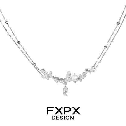 Elegant FXPX butterfly necklace for women with intricate design and shimmering silver finish