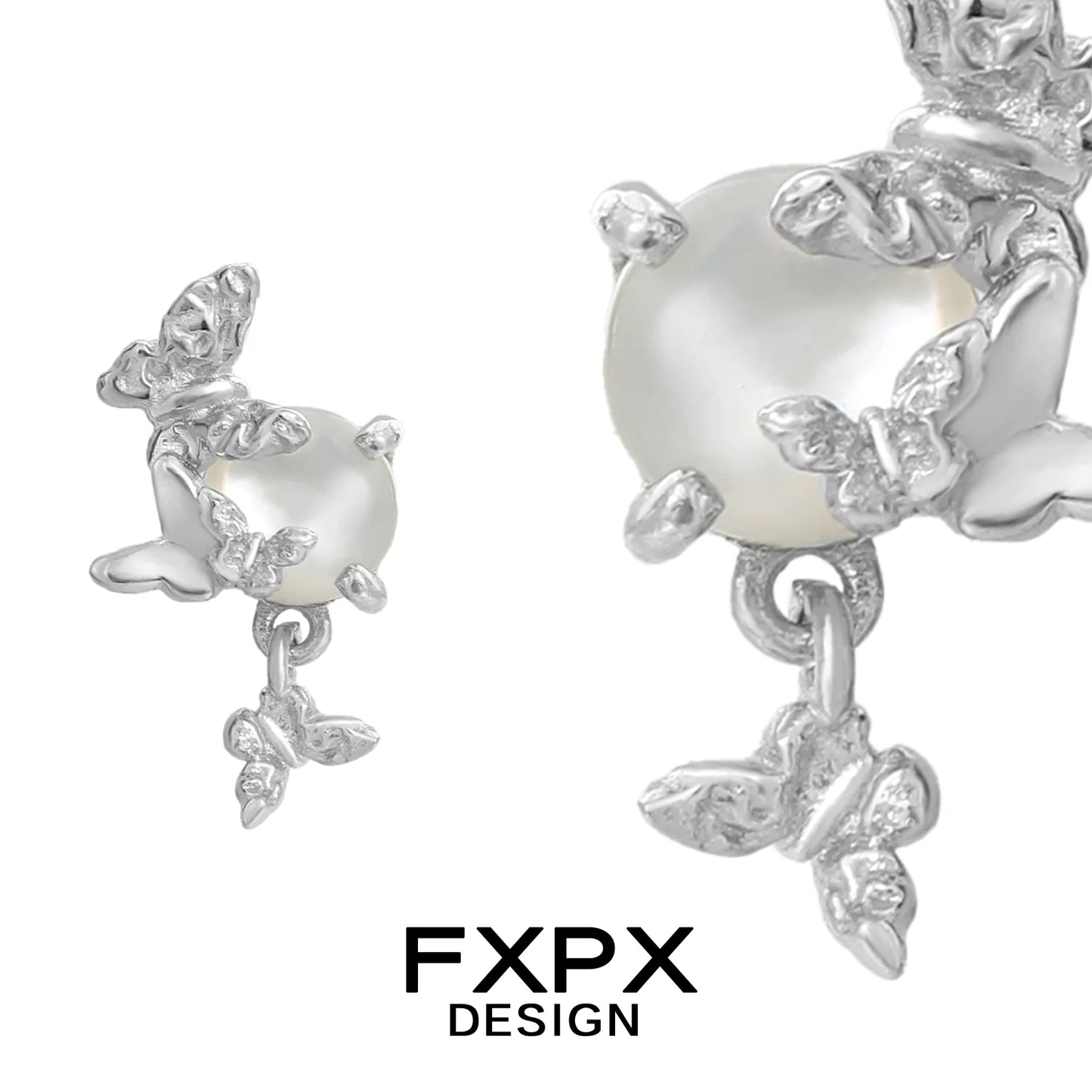 FXPX butterfly pearl earrings featuring elegant butterfly designs and lustrous pearls