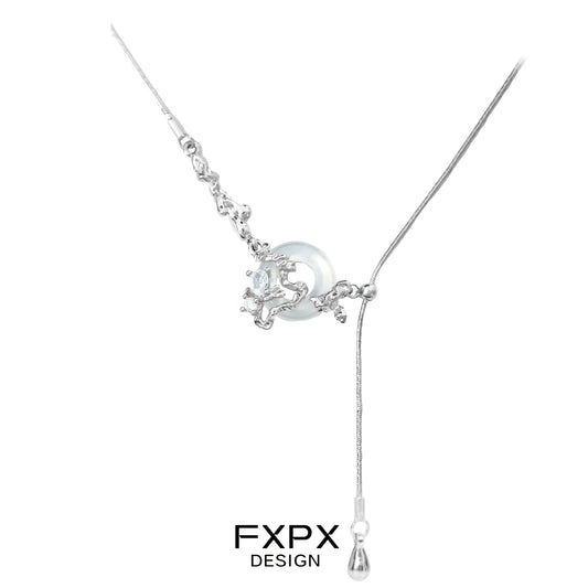 Elegant silver celestial eclipse agate necklace featuring a unique pendant design