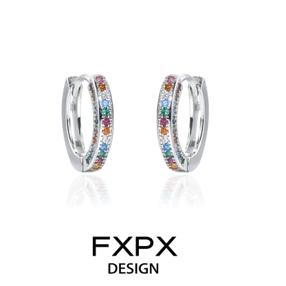Stylish FXPX colorful zircon earrings with vibrant gemstones for elegant occasions