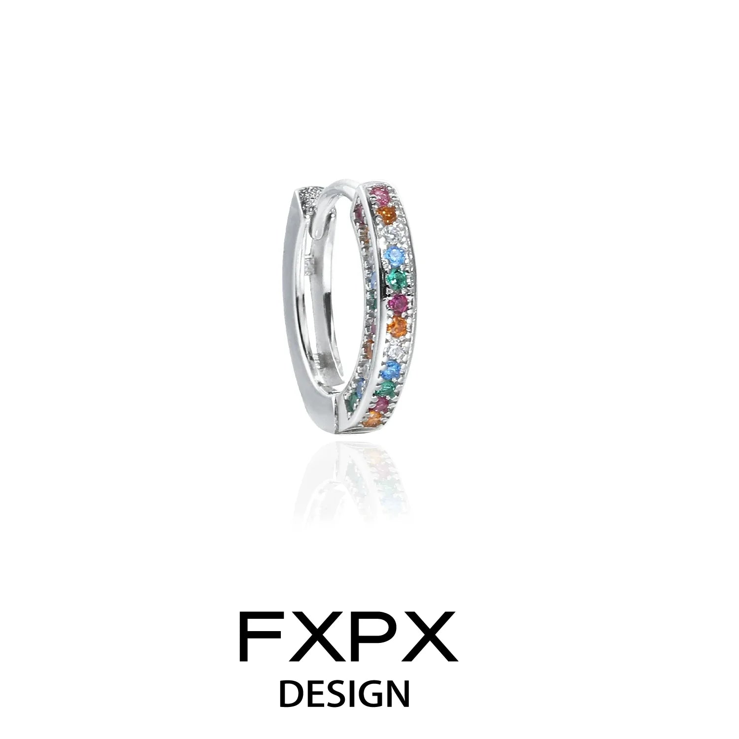 Stylish FXPX colorful zircon earrings featuring a range of vibrant gemstones in a sleek design