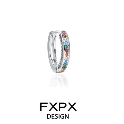 Stylish FXPX colorful zircon earrings featuring a range of vibrant gemstones in a sleek design