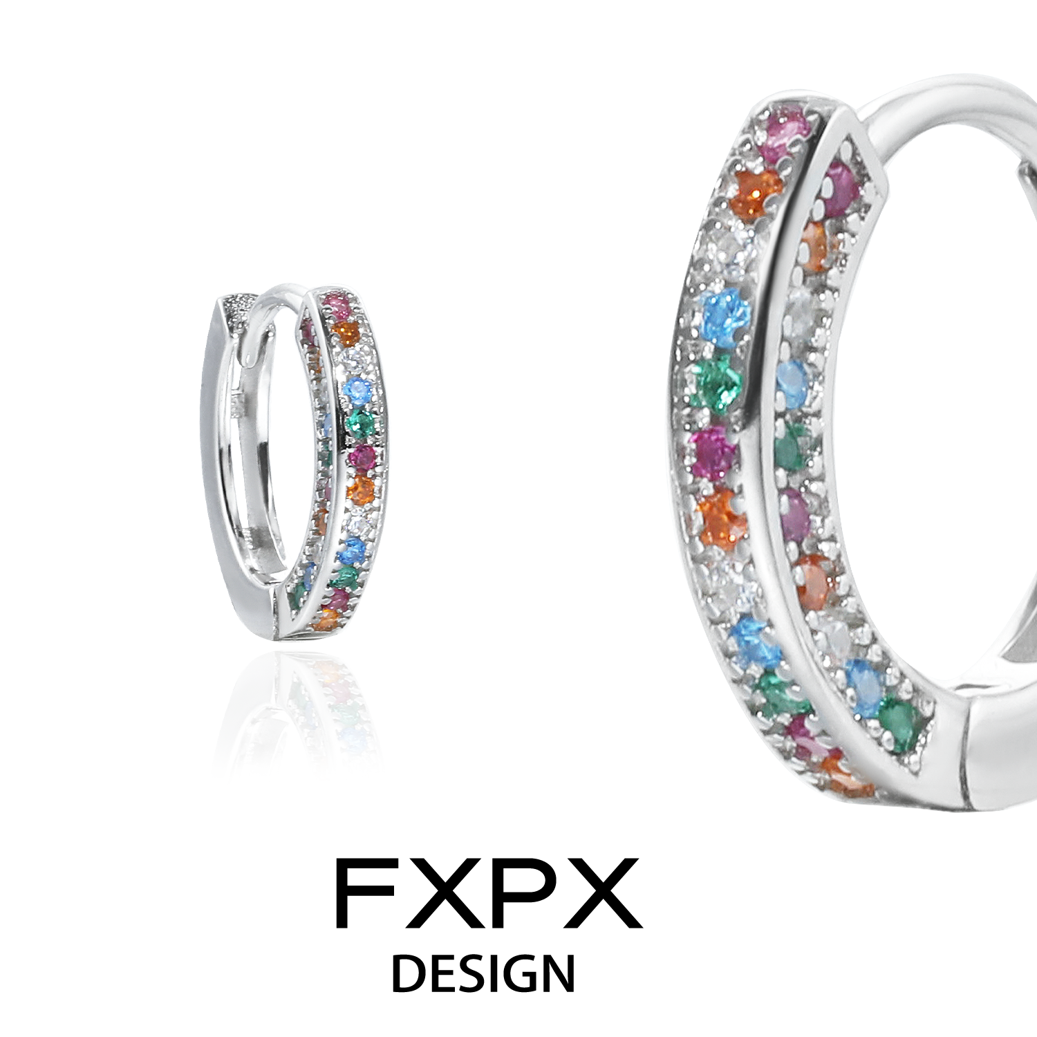 FXPX colorful zircon earrings featuring vibrant gemstones set in a modern design