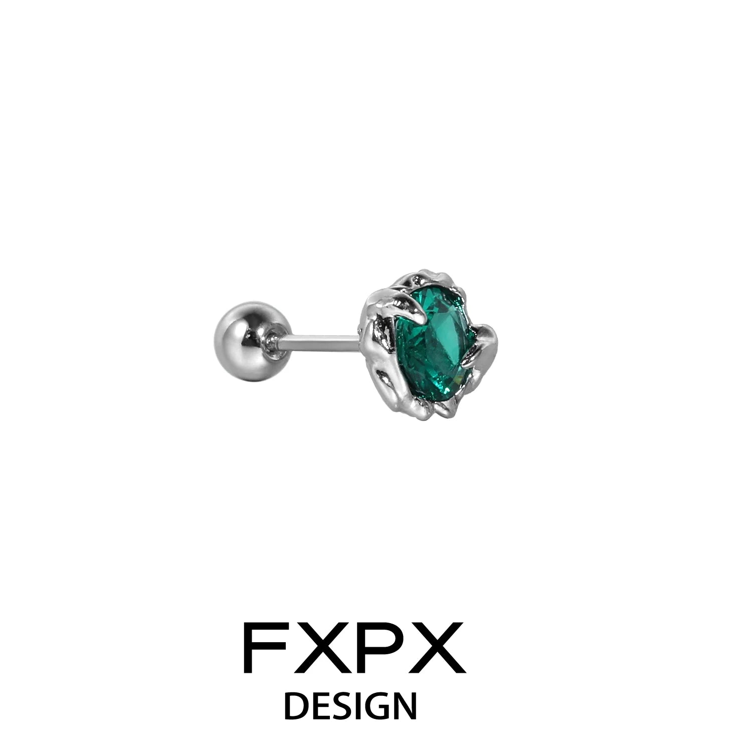 FXPX colorful zircon stud earrings in green with a unique prong setting for elegant style