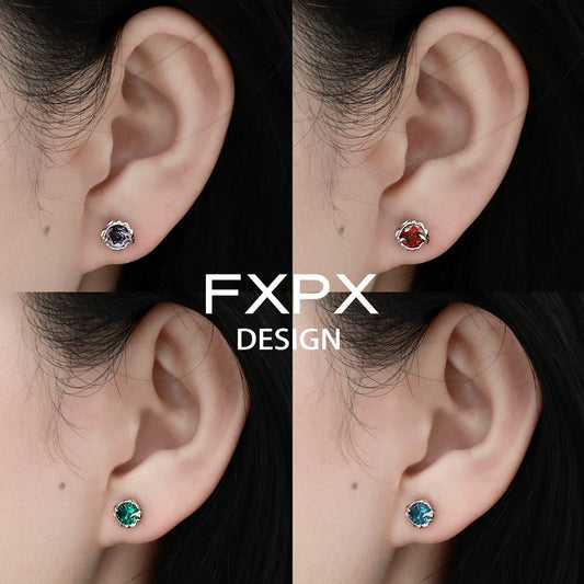 Colorful zircon stud earrings from FXPX showcasing four vibrant colors in a stylish design