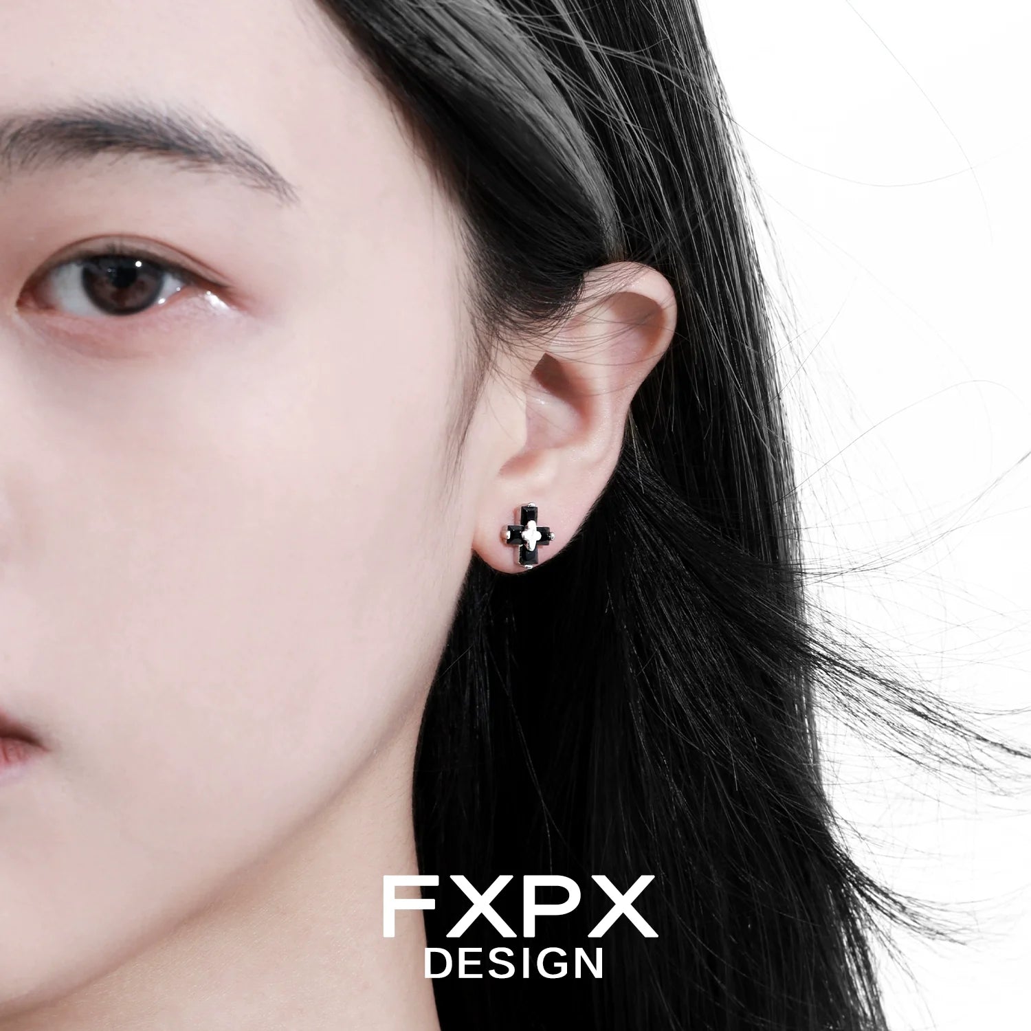 FXPX couple earrings for gothic style featuring minimalist cross design in silver