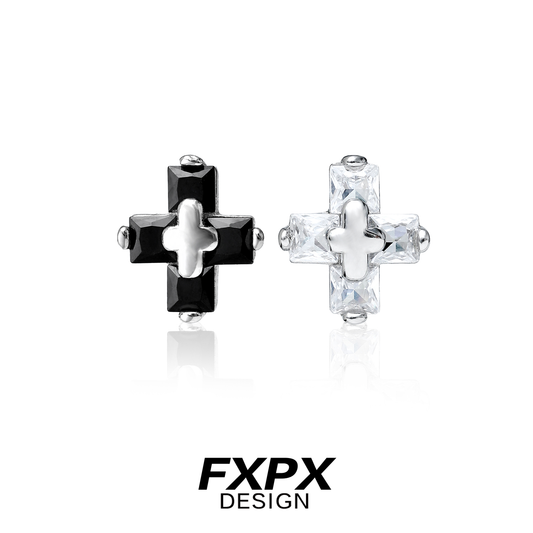 Stylish FXPX couple earrings for gothic style featuring black and white cross designs