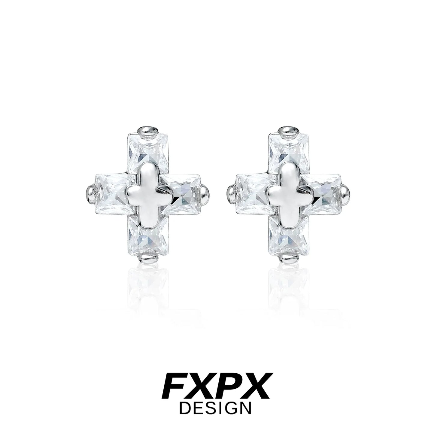 FXPX couple earrings for gothic style featuring sparkling cross design and silver setting