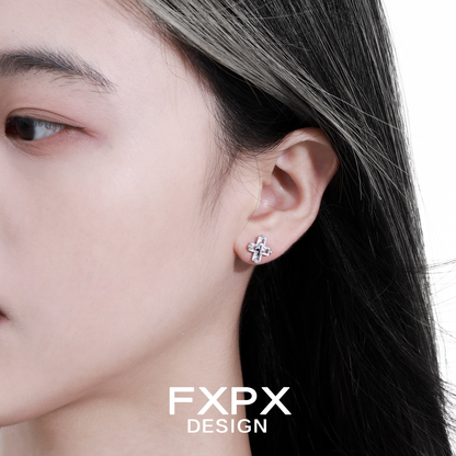 FXPX couple earrings for gothic style with intricate cross design, perfect for edgy fashion enthusiasts
