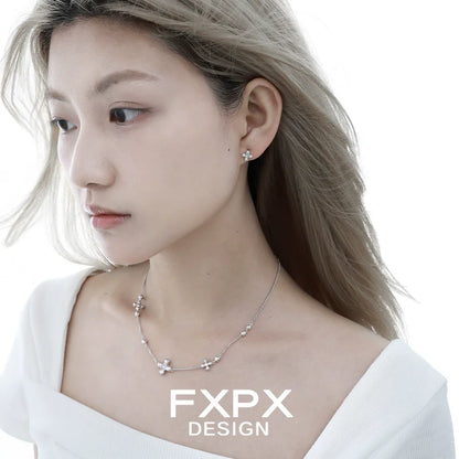 Elegant FXPX cross necklace for women with delicate flower accents, perfect for any occasion