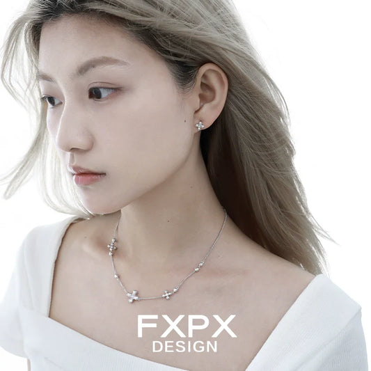 Elegant FXPX cross necklace for women with delicate flower accents, perfect for any occasion