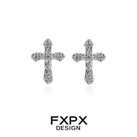 FXPX Cross Zircon Earrings with Elegant Cross Design and Sparkling Zircon Stones