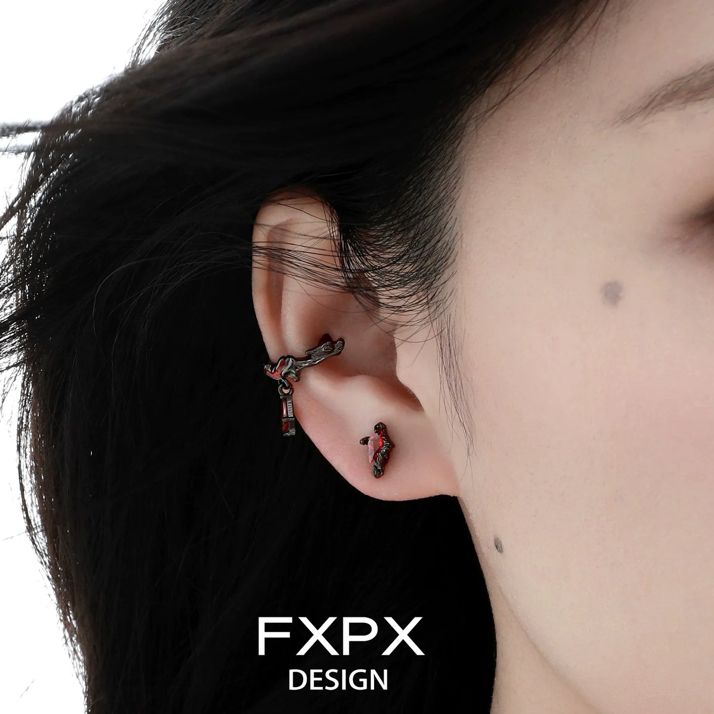 FXPX Dark Devil Heart Earrings with Unique Design for a Bold Fashion Statement