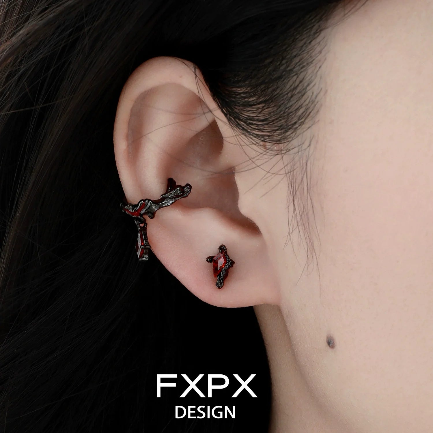 FXPX Dark Devil Heart Earrings in Unique Design for Bold Fashion Statements