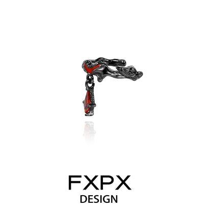 FXPX dark devil heart earrings with intricate design and red accents for a bold look