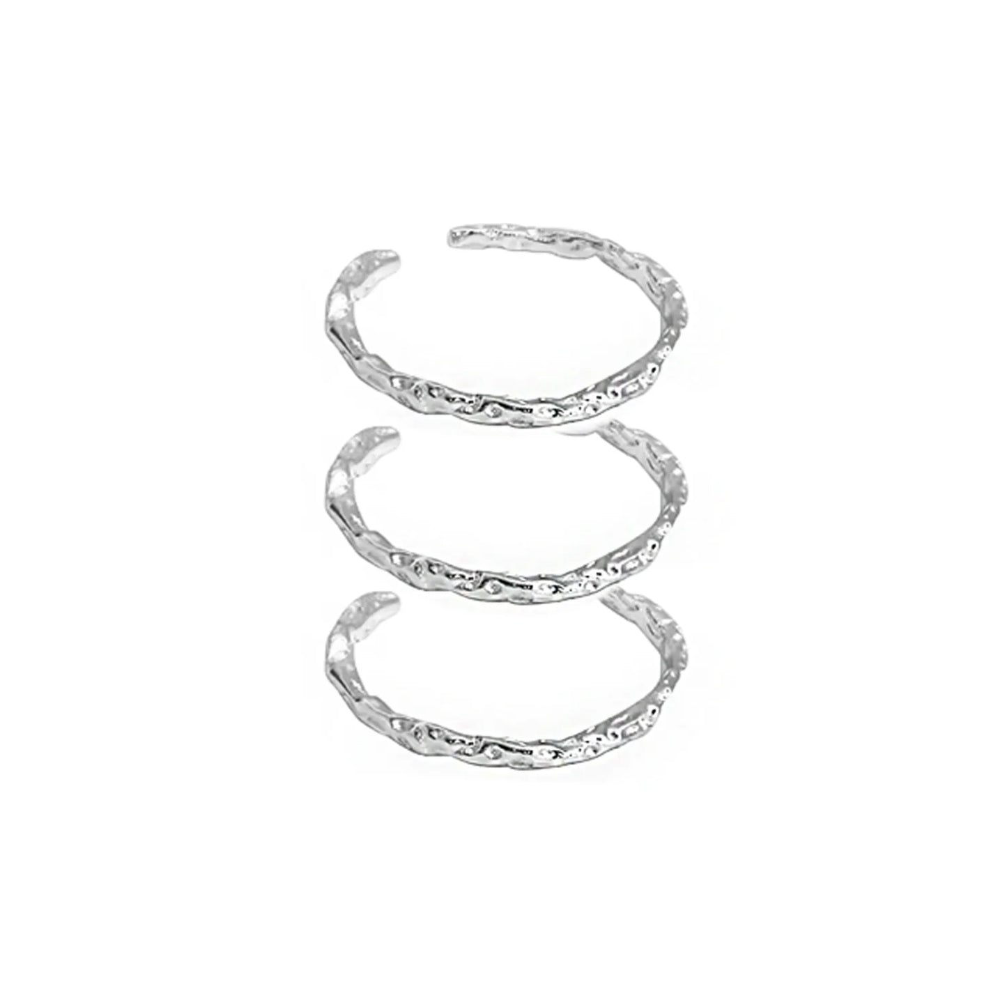 Set of three FXPX minimalist textured thin rings designed for elegant stacking or solo wear