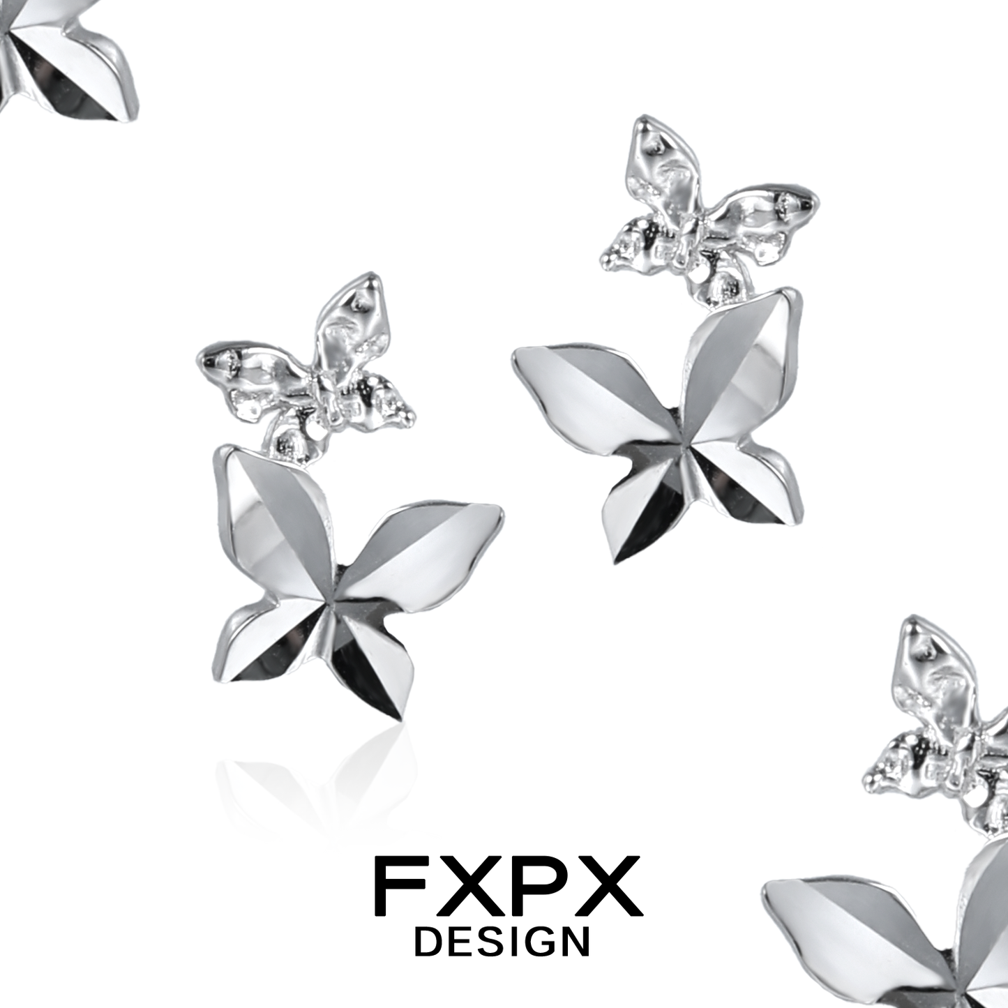 Mirror butterfly silver earrings featuring a stylish design from FXPX for fashionable elegance